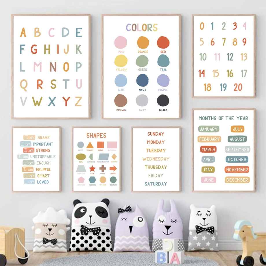 Kids Education Yes - Plakat edukacyjny dla dzieci: alfabet, cyfry,