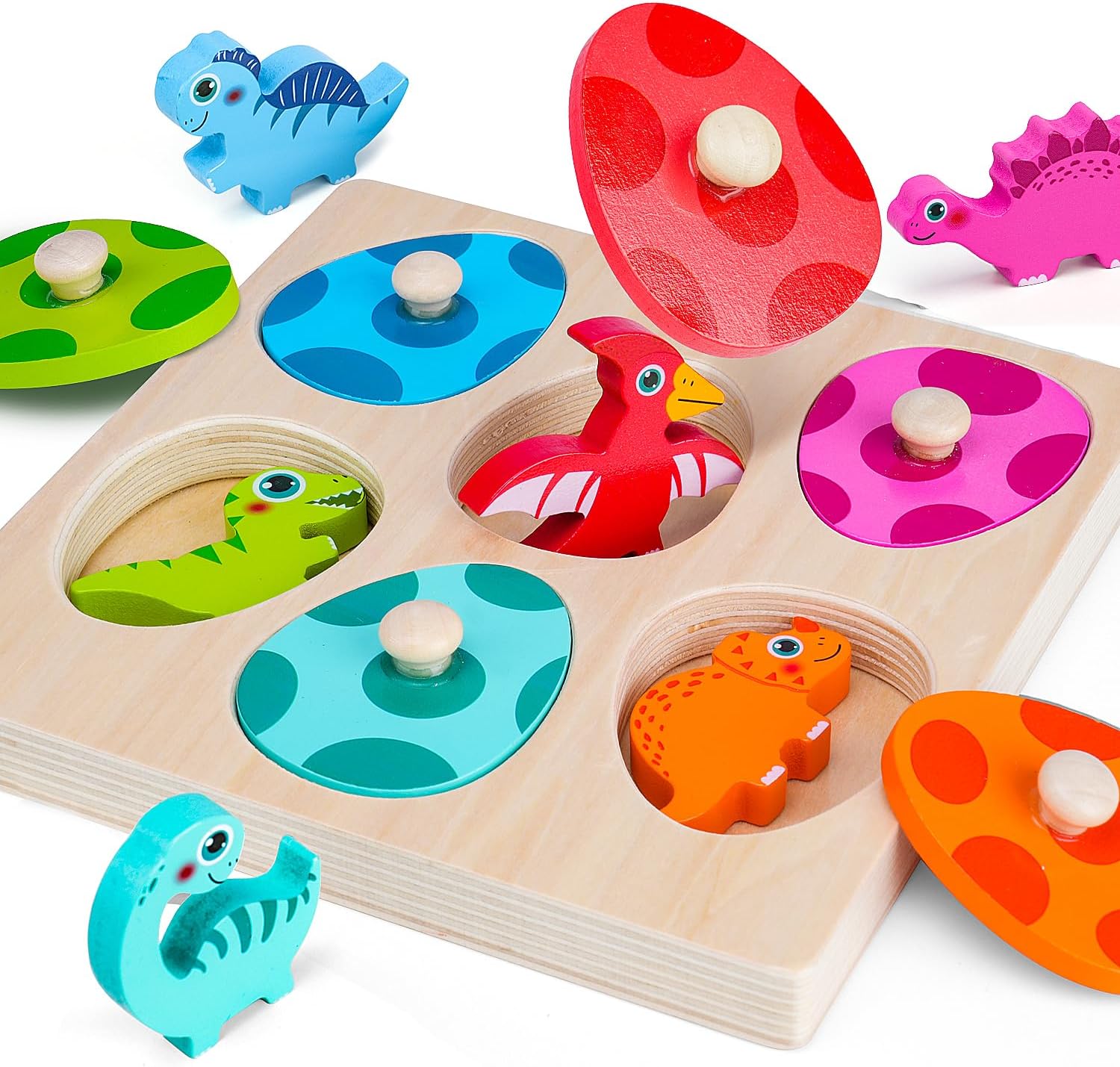 Kids Educational Game 3 - Drewniane puzzle dinozaurów zabawki Montessori Peg